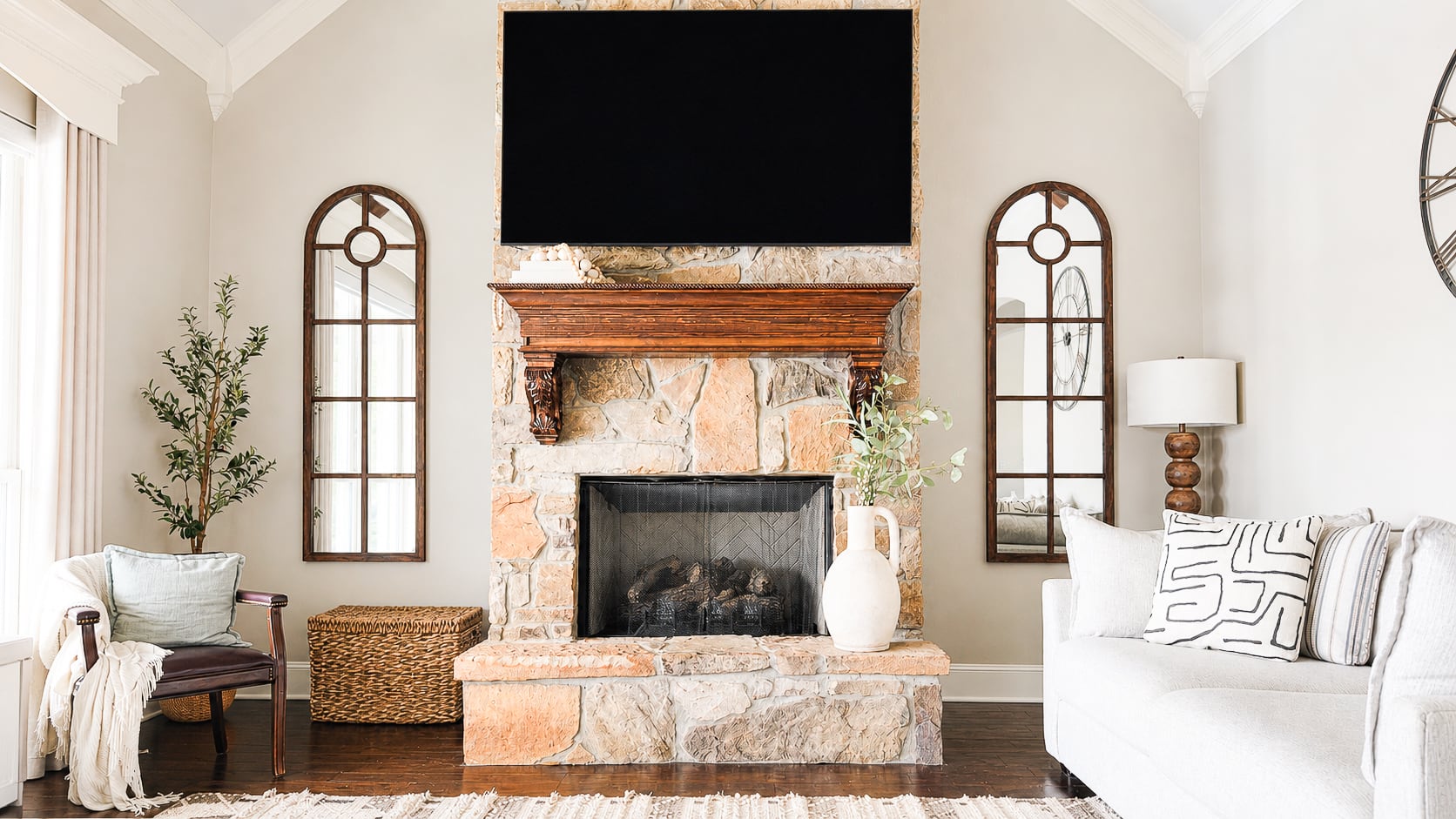 Natural gas fireplace with premium gas log set